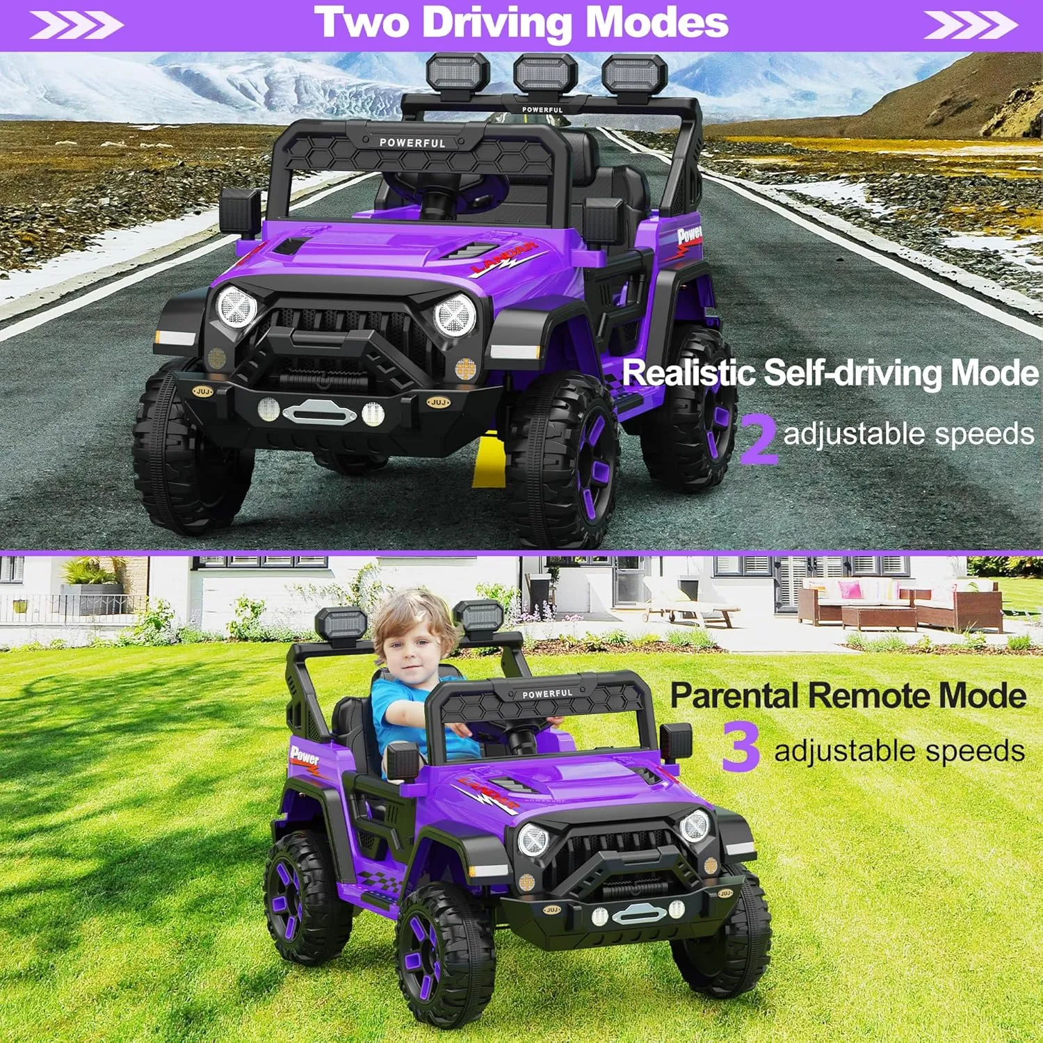 Kids Electric Vehicle, 12V Battery Powered Ride On Car with 2.4G Remote Control, Electric Car for Kids, 3 Speed Ride On Toy, Soft Start, LED Lights, Bluetooth, Purple