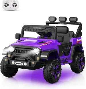Kids Electric Vehicle, 12V Battery Powered Ride On Car with 2.4G Remote Control, Electric Car for Kids, 3 Speed Ride On Toy, Soft Start, LED Lights, Bluetooth, Purple