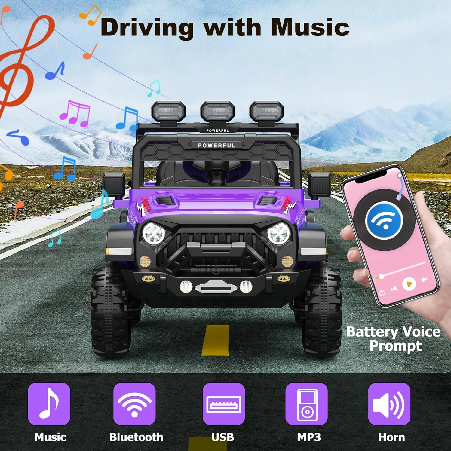 Kids Electric Vehicle, 12V Battery Powered Ride On Car with 2.4G Remote Control, Electric Car for Kids, 3 Speed Ride On Toy, Soft Start, LED Lights, Bluetooth, Purple