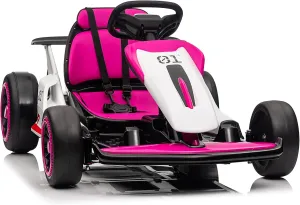 Kids Go Kart, Ride On Drift Kart with Dual 200W Motors, 24V Battery Powered Electric Drift Car, Outdoor 2-Speed Ride On Racing Toy for Boys Girls 6 , 8.1 Mph Max Speed, Pink White