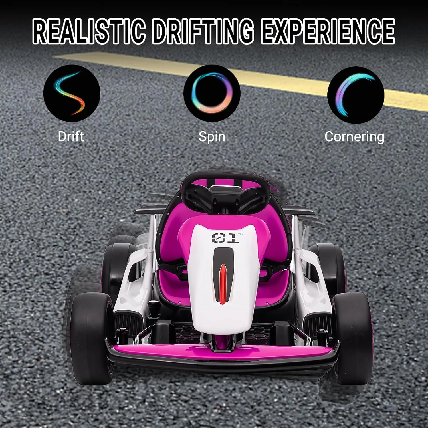Kids Go Kart, Ride On Drift Kart with Dual 200W Motors, 24V Battery Powered Electric Drift Car, Outdoor 2-Speed Ride On Racing Toy for Boys Girls 6 , 8.1 Mph Max Speed, Pink White