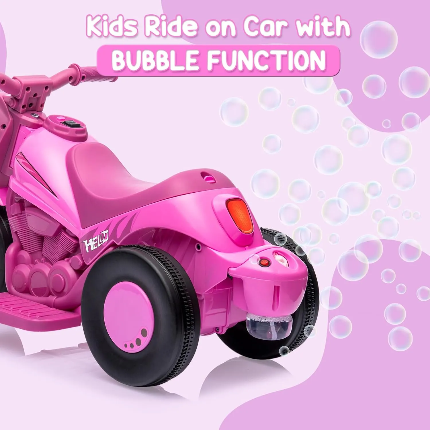 Kids Ride on Bubble Car, Hetoy 6V Battery Powered Electric Motorcycle 1.9 MPH Speed w/LED Headlights, Music, Pedal, Forward/Reserve, 3 Wheels Motorbike Toys Gift for Toddler 3 and Up Boys Girls, Pink