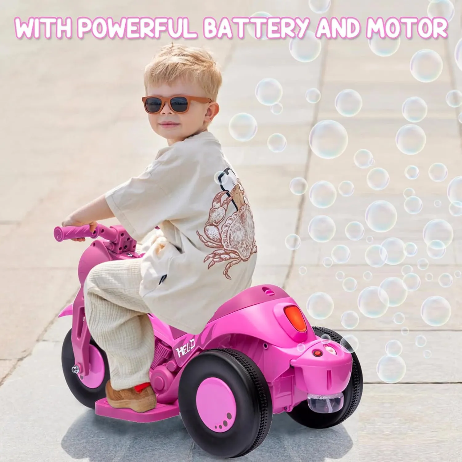 Kids Ride on Bubble Car, Hetoy 6V Battery Powered Electric Motorcycle 1.9 MPH Speed w/LED Headlights, Music, Pedal, Forward/Reserve, 3 Wheels Motorbike Toys Gift for Toddler 3 and Up Boys Girls, Pink