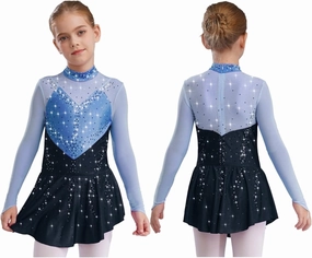 Kids Girls Figure Skating Dance Dresses with Shiny for Lyrical Modern Dance Competition and Stage Performance