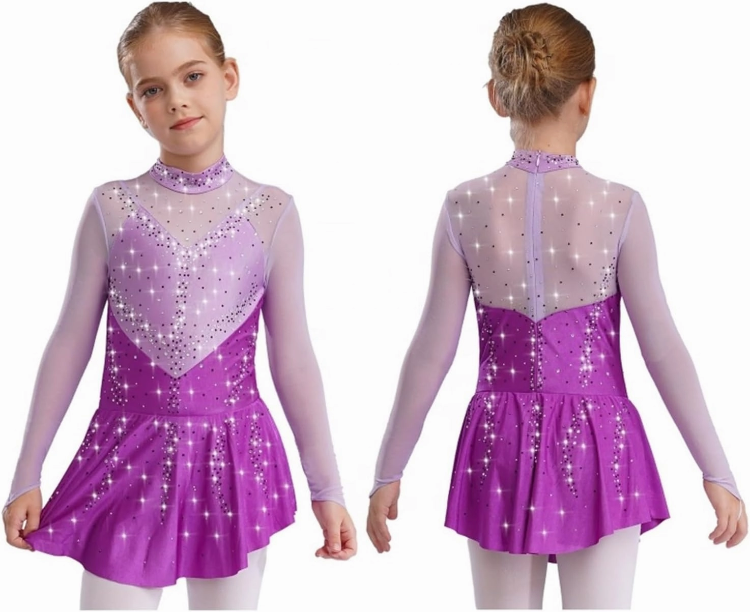 Kids Girls Figure Skating Dance Dresses with Shiny for Lyrical Modern Dance Competition and Stage Performance