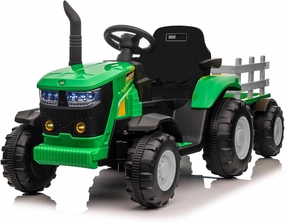 Kids Ride on Tractor with Detachable Trailer and Remote Control, 12V Battery Powered Tractor Car Toy, Dual 35W Electric Vehicles with LED Headlights for Boys Girls 3-8, Green