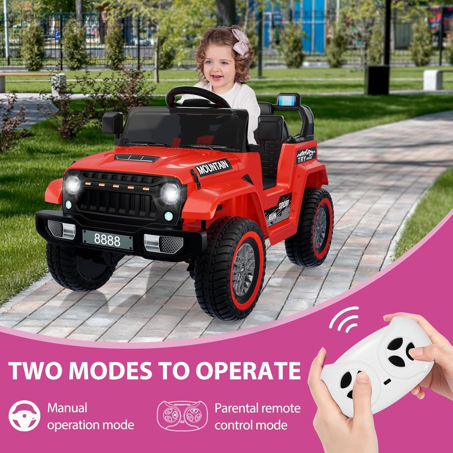 Kids Ride On Truck Car, 12V Battery Powered Electric Vehicles for Kids with Remote Control, 3 Speeds, Led Lights, Music, Ride On Toy Car for Boys Girls, Red