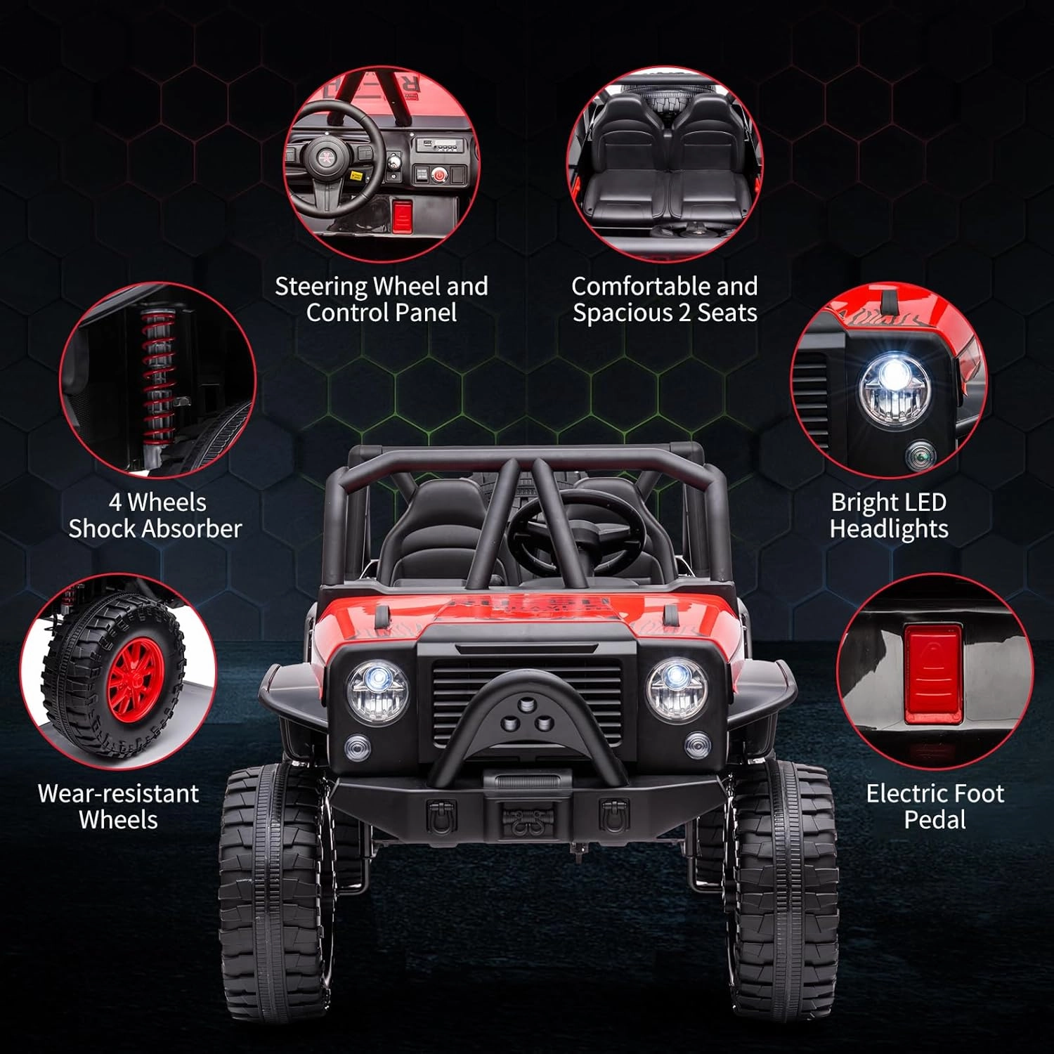 Kids Truck, 24V 2 Seater Kids Ride On Car with Remote Control, Electric Vehicle with 19" Wide Seat, Dual Motors, Soft Brake, LED Lights, and Spring Suspension