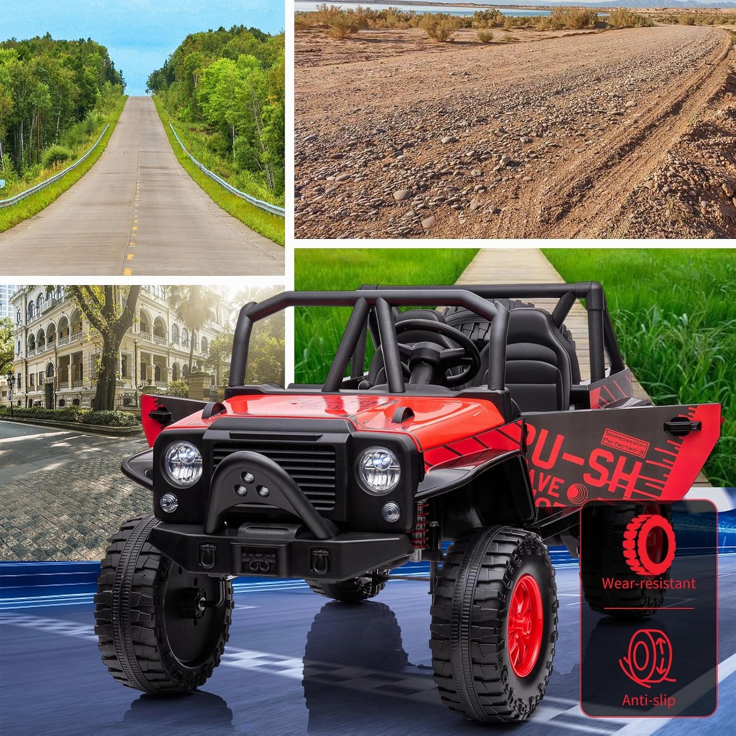 Kids Truck, 24V 2 Seater Kids Ride On Car with Remote Control, Electric Vehicle with 19" Wide Seat, Dual Motors, Soft Brake, LED Lights, and Spring Suspension
