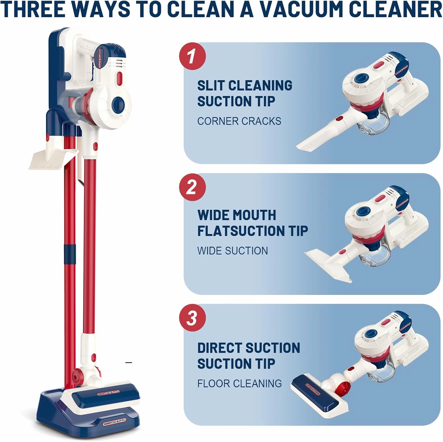 Kids Vacuum That Really Works - Realistic 3-in-1 Vacuum Cleaner Toy for Toddlers, Cordless Home Cleaning Toy, Age 3-6
