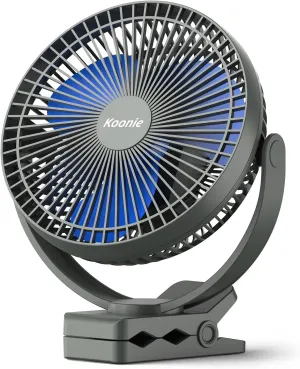 Koonie 10000mAh Rechargeable Portable 8-Inch Clip-on Fan, USB Car Fan 4 Speeds, Sturdy Clamp for Office Desk, Golf Cart, Stroller, Outdoor, Travel, Camping, Tent, Gym, Treadmill