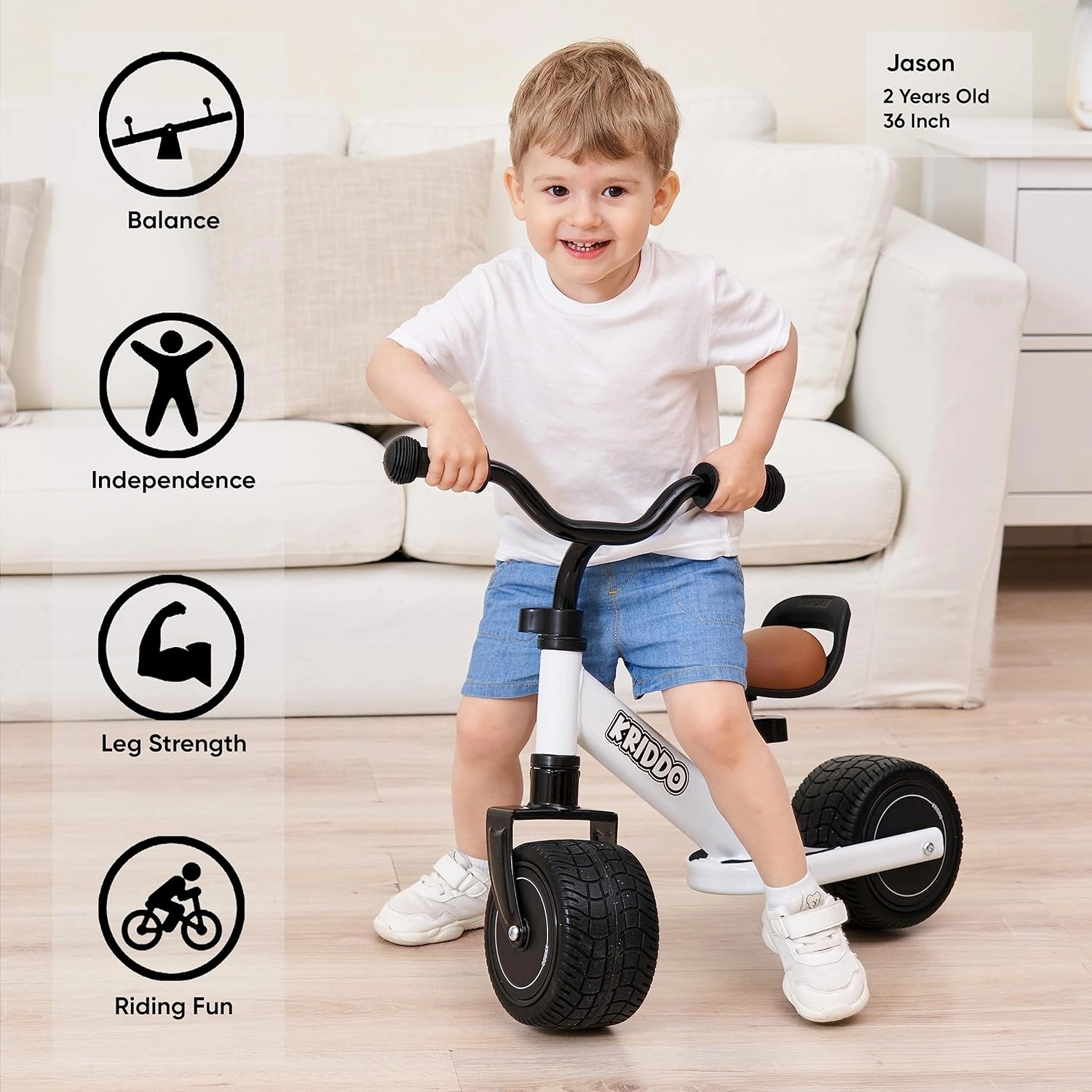 KRIDDO 1-2 Year Old Balance Bike, Mini Cruiser for First Birthday, Black
