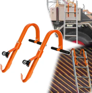 Ladder Roof Hook with Wheel, Heavy Duty Ladder Stabilizer with Rubber Grip T-Bar for Damage Prevention, Roof Ridge Ladder Hook Quick and Secure Installation on steep Roofs, 2 Pack