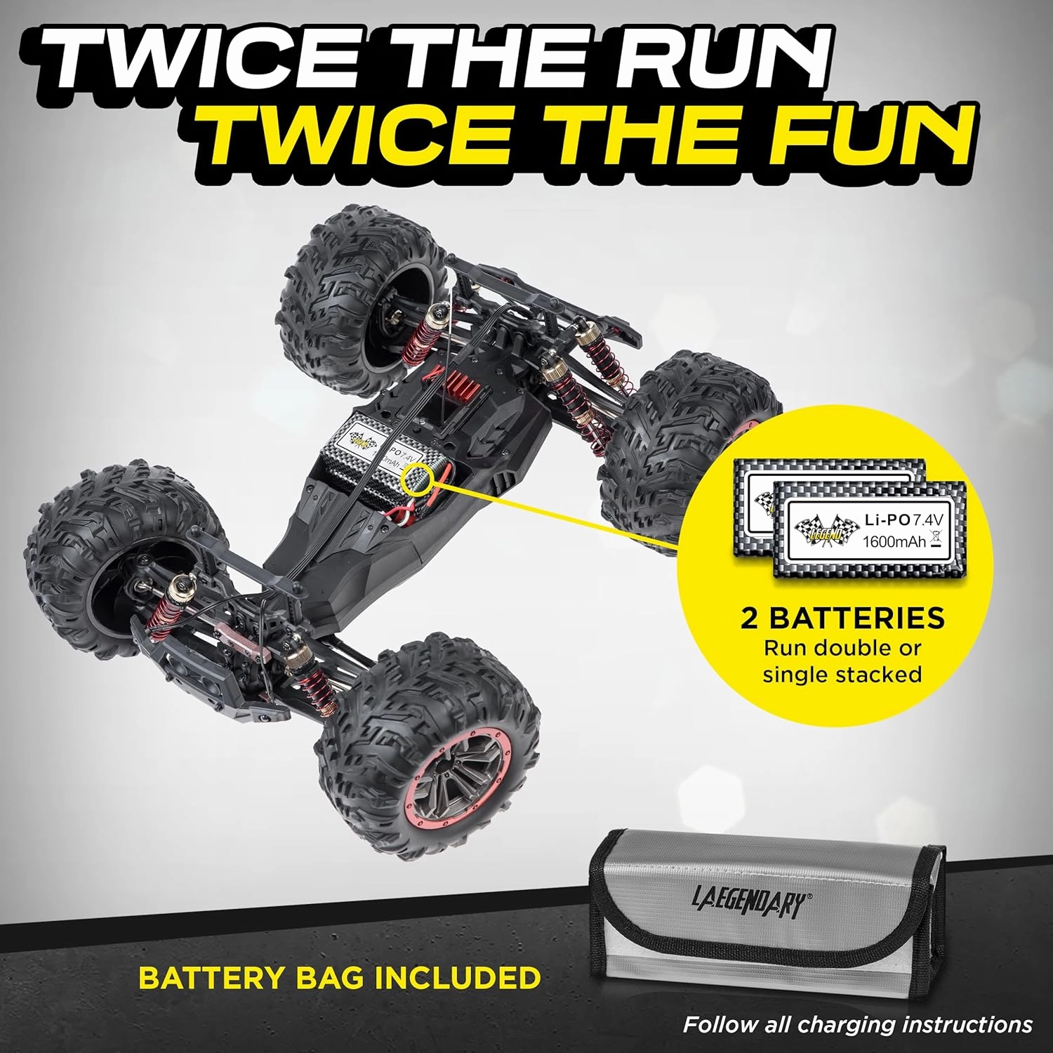 LAEGENDARY Remote Control Car, Hobby Grade RC Car 1:10 Scale Brushed Motor with Two Batteries, 4x4 Off-Road Waterproof RC Truck, Fast RC Cars for Adults, RC Cars, Remote Control Truck