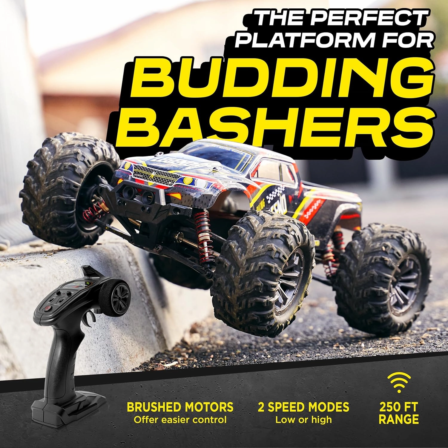 LAEGENDARY Remote Control Car, Hobby Grade RC Car 1:10 Scale Brushed Motor with Two Batteries, 4x4 Off-Road Waterproof RC Truck, Fast RC Cars for Adults, RC Cars, Remote Control Truck