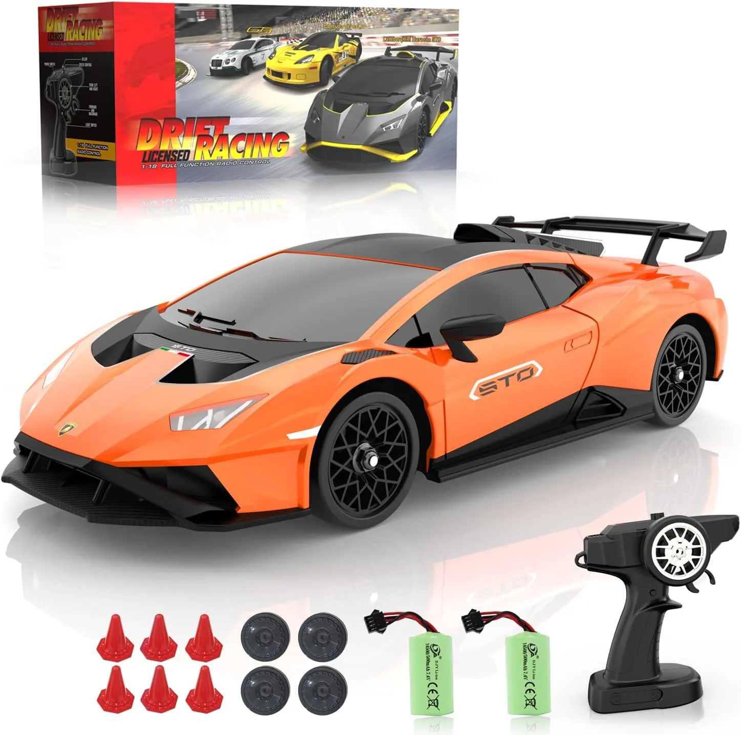 Lamborghini Remote Control Car for Boys 4-7, 1:18 Scale Official Licensed Lamborghini Toy Car, 2.4Ghz RC Drift Car Toys for Adults Boys 8-12 Kids Birthday Gift Ideas, Drift RC Cars (Orange)