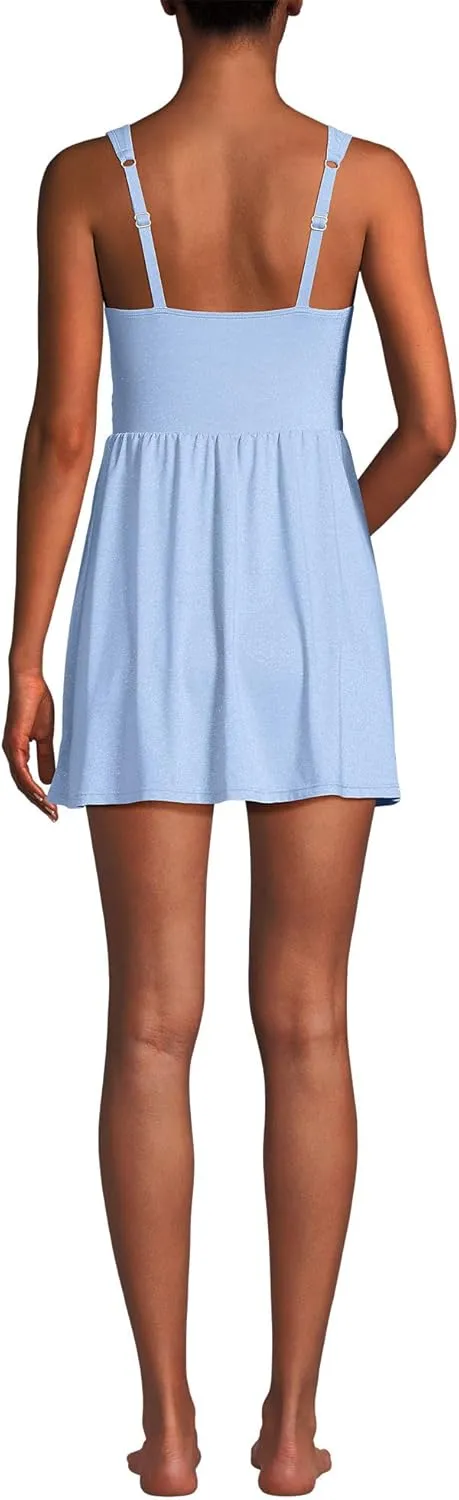 Lands' End Women's SlenderSuit V-Neck Wrap Swim Dress One Piece Swimsuit Adjustable Straps