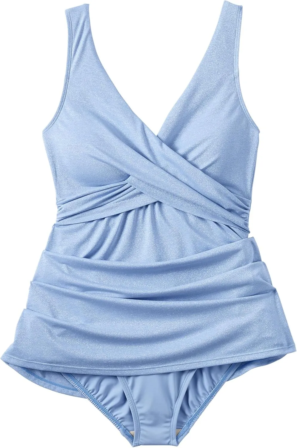 Lands' End Women's SlenderSuit V-Neck Wrap Swim Dress One Piece Swimsuit Adjustable Straps
