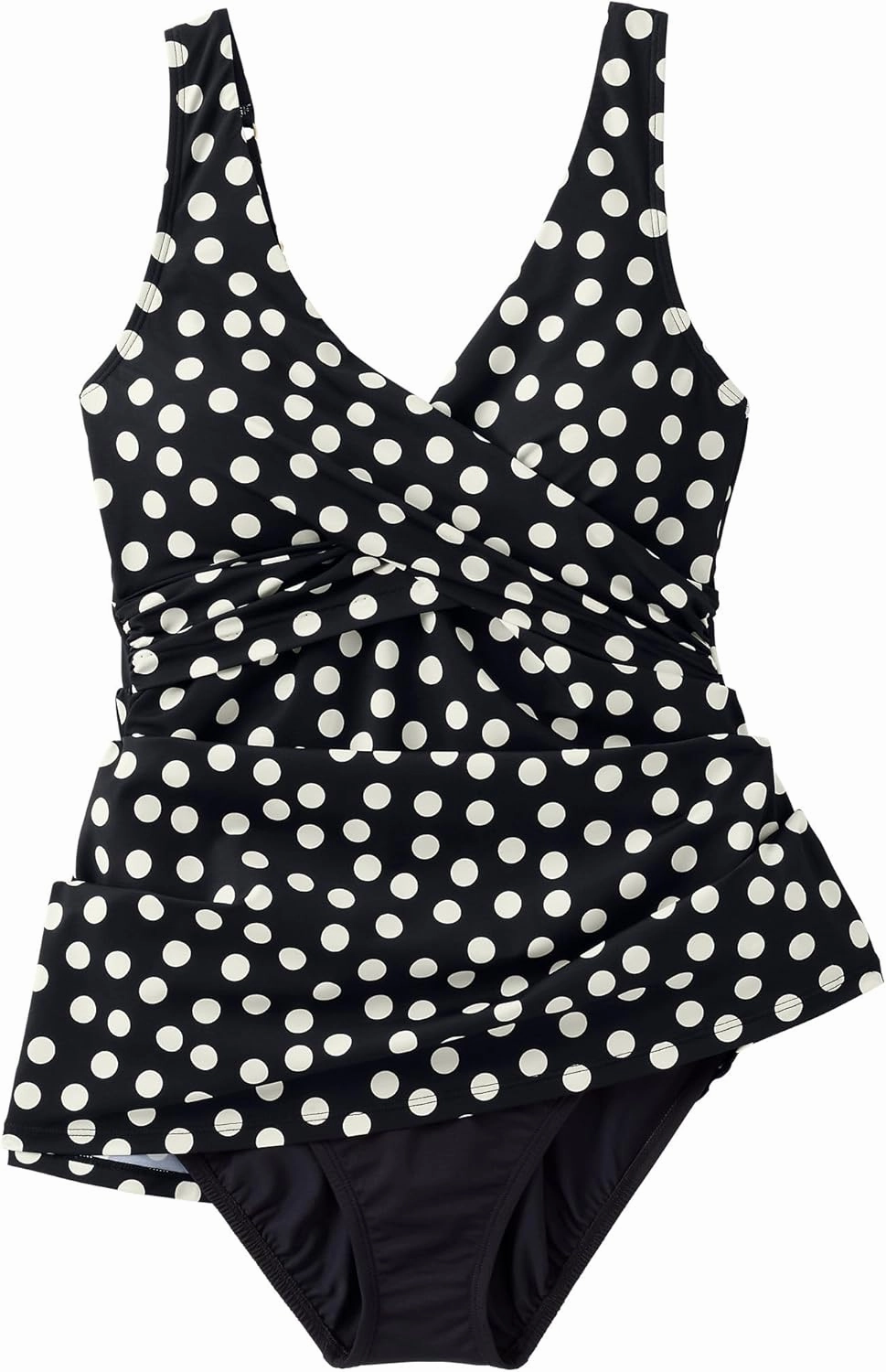 Lands' End Women's SlenderSuit V-Neck Wrap Swim Dress One Piece Swimsuit Adjustable Straps