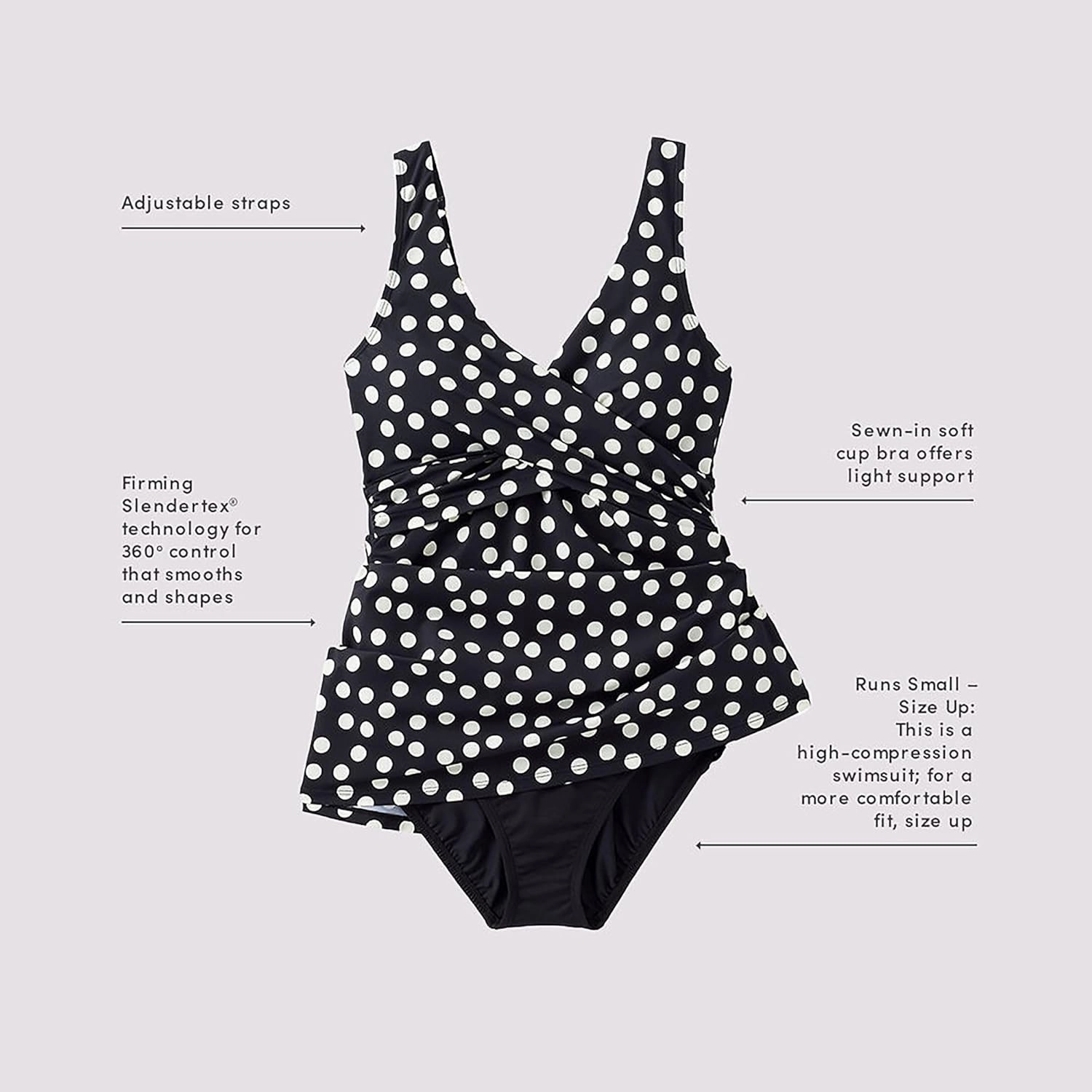 Lands' End Women's SlenderSuit V-Neck Wrap Swim Dress One Piece Swimsuit Adjustable Straps