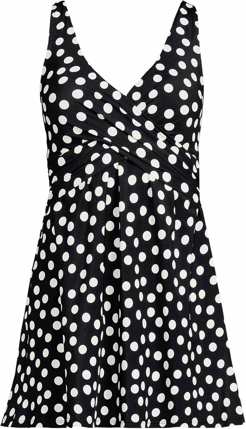 Lands' End Women's SlenderSuit V-Neck Wrap Swim Dress One Piece Swimsuit Adjustable Straps