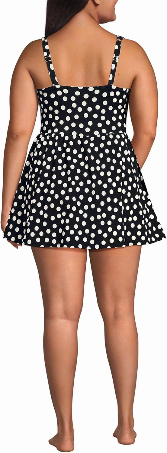 Lands' End Women's SlenderSuit V-Neck Wrap Swim Dress One Piece Swimsuit Adjustable Straps