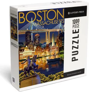 Lantern Press 1000 Piece Jigsaw Puzzle, Boston, Massachusetts, Skyline at Night