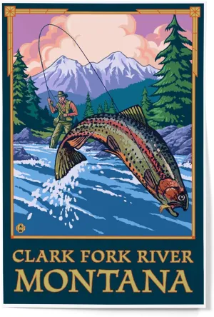 Lantern Press 12x18 Inch Art Print Wall Decor, Clark Fork River, Montana, Angler Fly Fishing Scene (Leaping Trout)