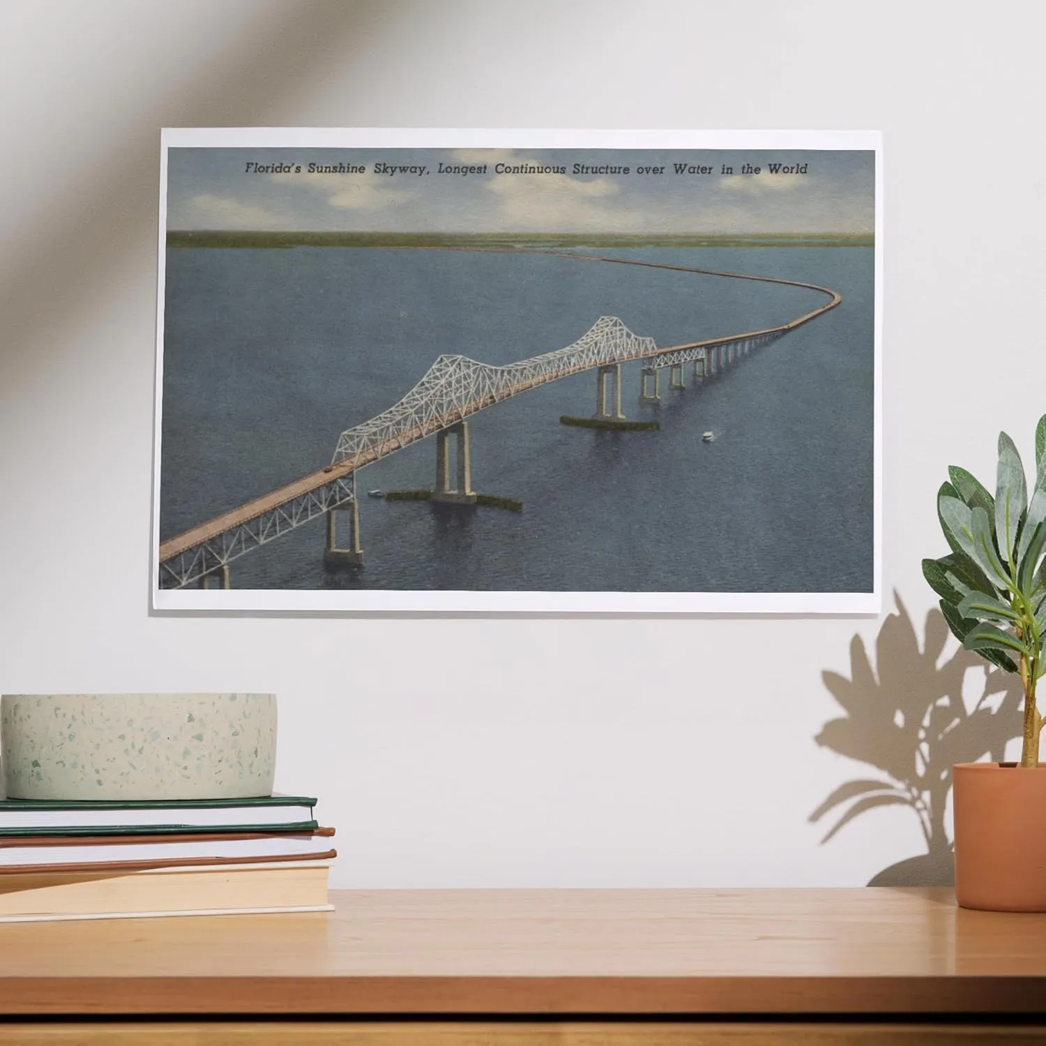 Lantern Press 12x18 Inch Art Print Wall Decor, Florida's Sunshine Skyway Bridge