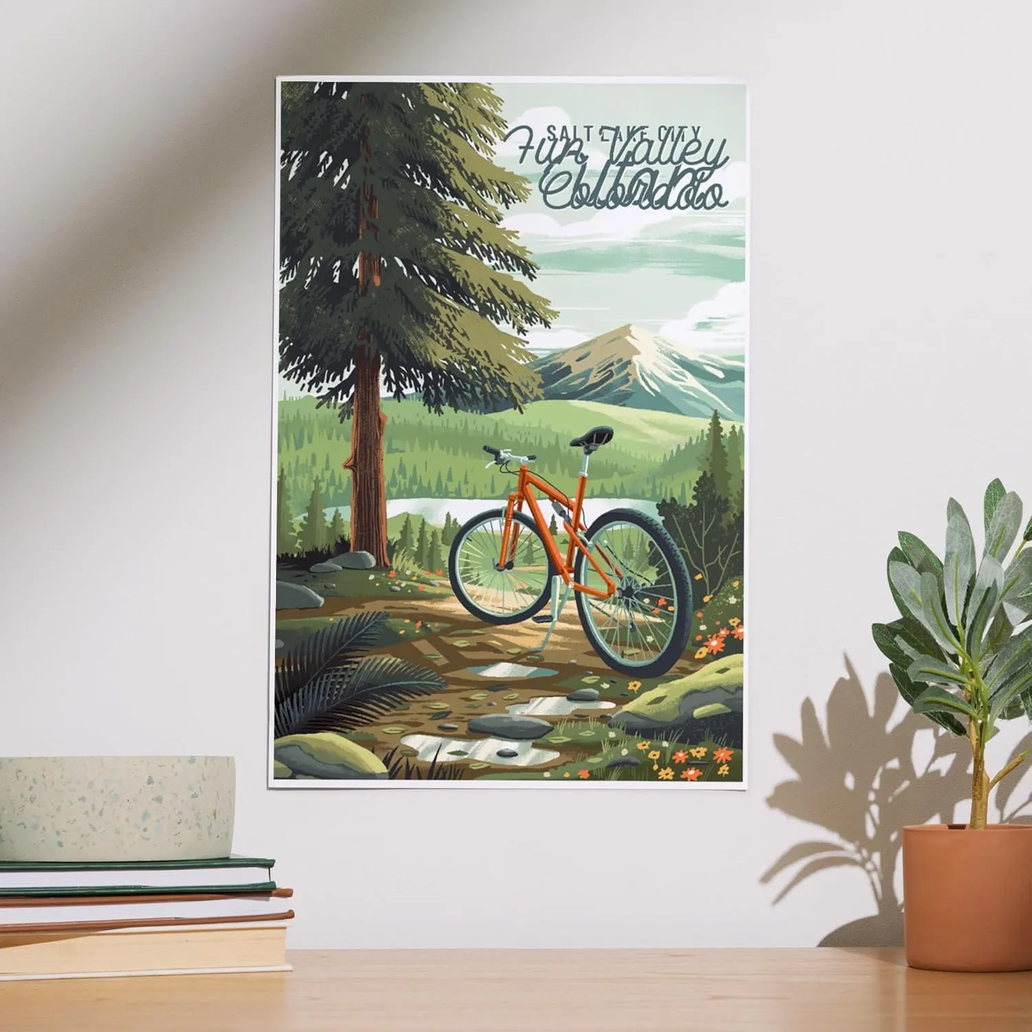Lantern Press 12x18 Inch Art Print Wall Decor, Fun Valley, Colorado, Off To Wander, Cycling with Mountains