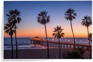 Lantern Press 12x18 Inch Art Print Wall Decor, Manhattan Beach Pier at Sunset, Los Angeles, California Photography A-91249