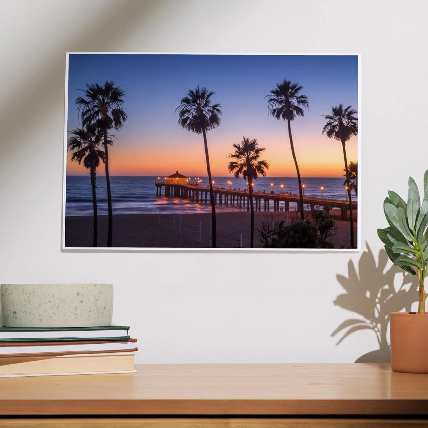 Lantern Press 12x18 Inch Art Print Wall Decor, Manhattan Beach Pier at Sunset, Los Angeles, California Photography A-91249