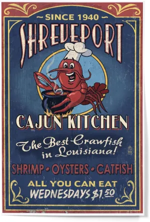 Lantern Press 12x18 Inch Art Print Wall Decor, Shreveport, Louisiana, Cajun Kitchen Crawfish Vintage Sign