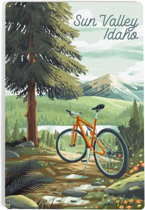 Lantern Press 12x18 Inch Metal Sign, Sun Valley, Idaho, Off To Wander, Cycling with Mountains