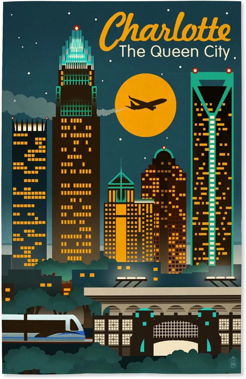 Lantern Press 16x24 Inch Giclee Art Print Wall Decor, Charlotte, North Carolina, Retro Skyline