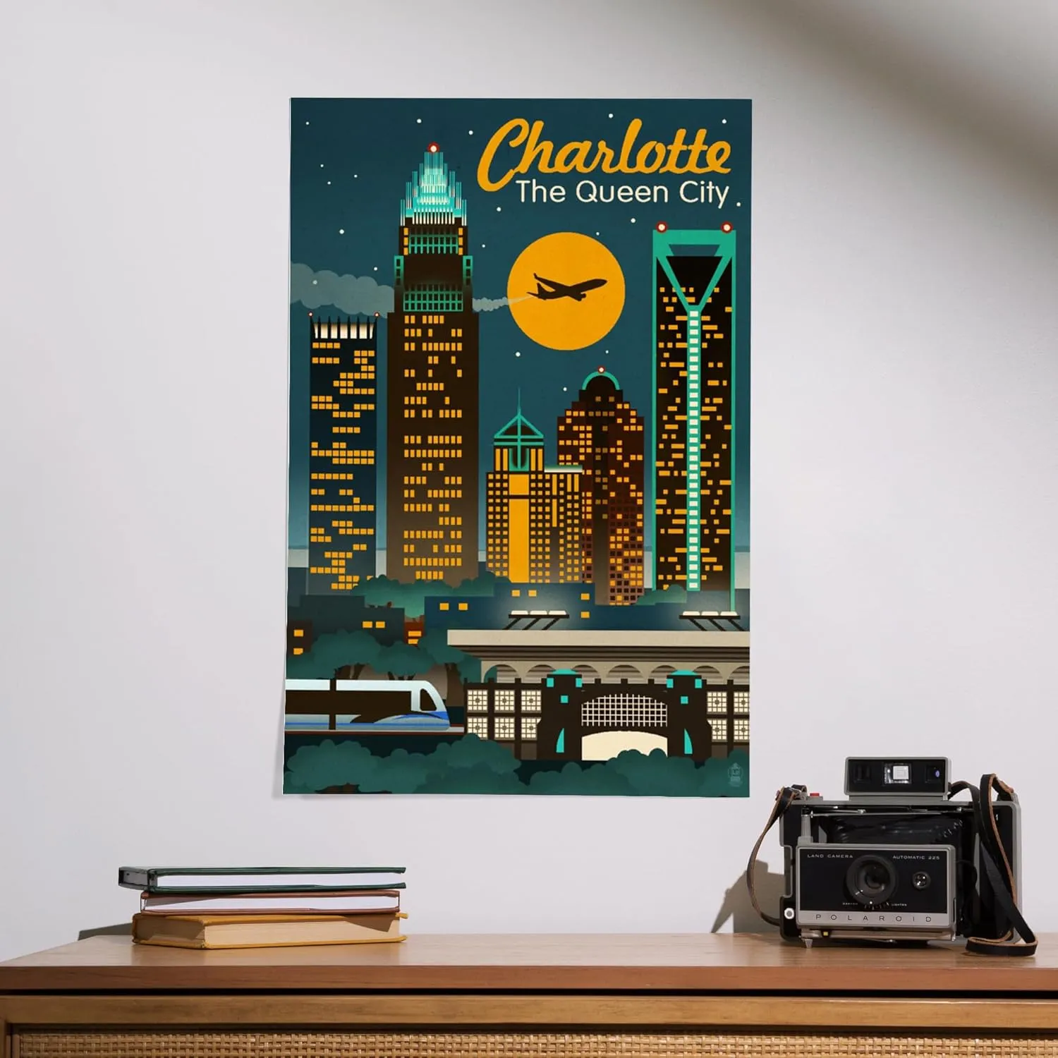 Lantern Press 16x24 Inch Giclee Art Print Wall Decor, Charlotte, North Carolina, Retro Skyline