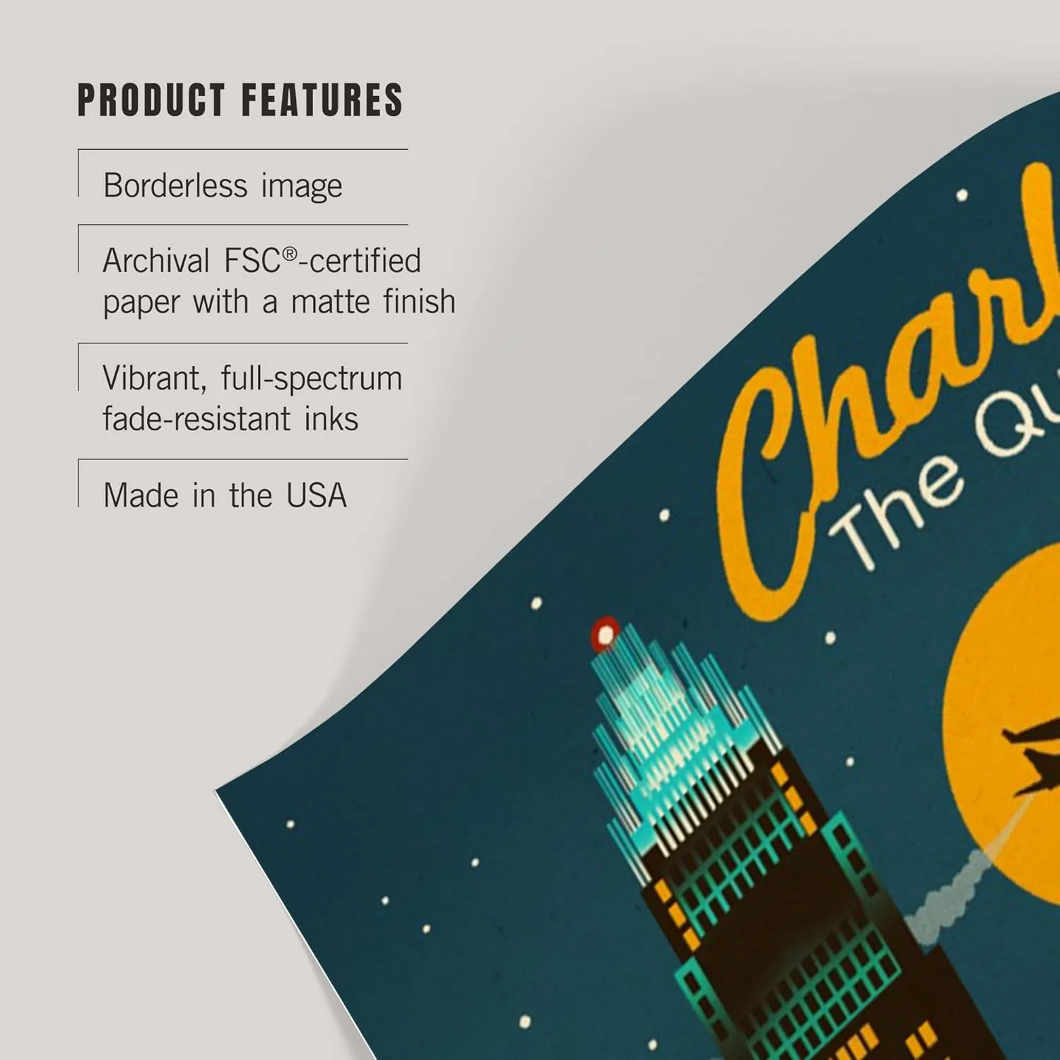 Lantern Press 16x24 Inch Giclee Art Print Wall Decor, Charlotte, North Carolina, Retro Skyline