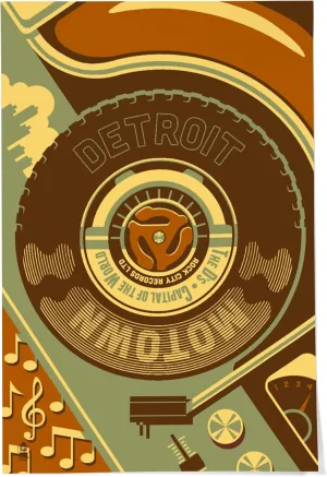 Lantern Press 24x36 Inch Giclee Art Print Wall Decor, Detroit, Michigan, Motown and Motor City