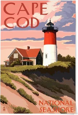 Lantern Press 36x54 Inch Giclee Art Print Wall Decor, Cape Cod National Seashore, Massachusetts, Nauset Light and Sunset