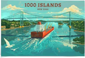Lantern Press 36x54 Inch Giclee Print, Clayton, New York, Oil Painting, 1000 Islands River Bridge