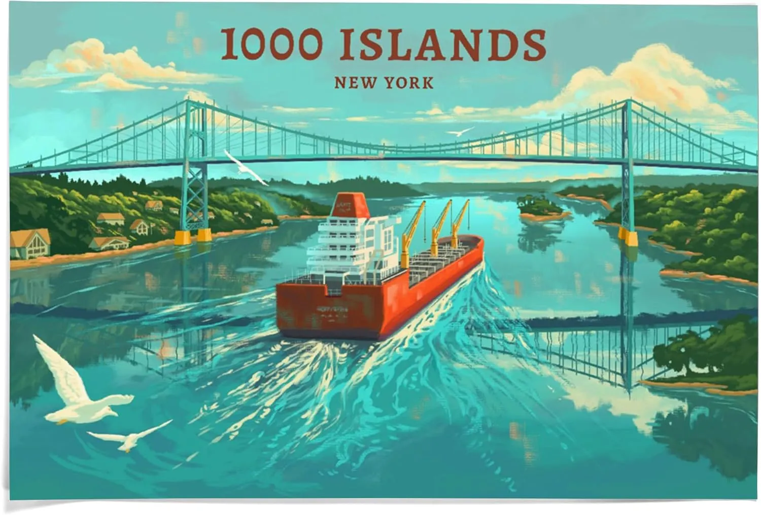 Lantern Press 36x54 Inch Giclee Print, Clayton, New York, Oil Painting, 1000 Islands River Bridge