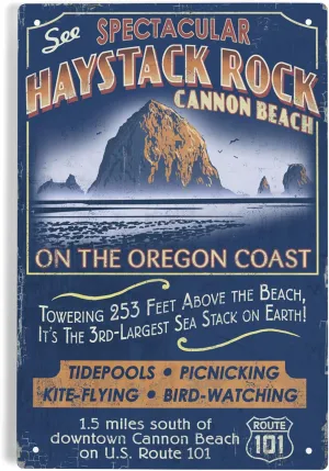 Lantern Press 6x9 Inch Metal Sign, Cannon Beach, Oregon, Haystack Rock Vintage Sign