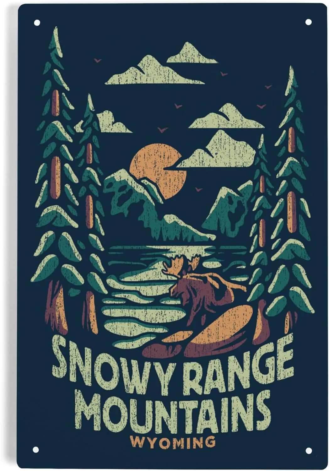 Lantern Press 6x9 Inch Metal Sign, Snowy Range Mountains, Wyoming, Distress Vector Shapes
