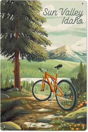 Lantern Press 6x9 Inch Wood Sign, Ready to Hang Wall Decor, Sun Valley, Idaho, Off To Wander, Cycling with Mountains