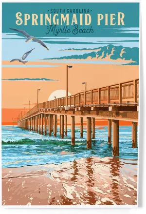 Lantern Press 8x12 Inch Art Print, Myrtle Beach, South Carolina, Painterly, Springmaid Pier