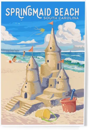 Lantern Press 8x12 Inch Art Print Wall Decor, Springmaid Beach, South Carolina, Painterly, Soak Up Summer, Sandcastle