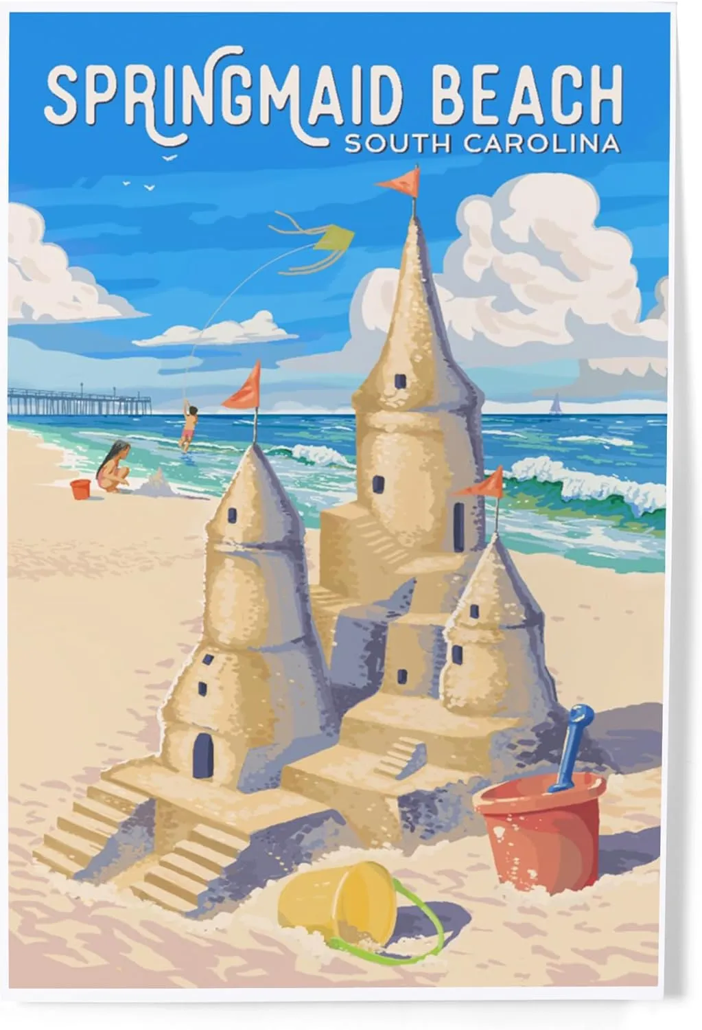 Lantern Press 8x12 Inch Art Print Wall Decor, Springmaid Beach, South Carolina, Painterly, Soak Up Summer, Sandcastle