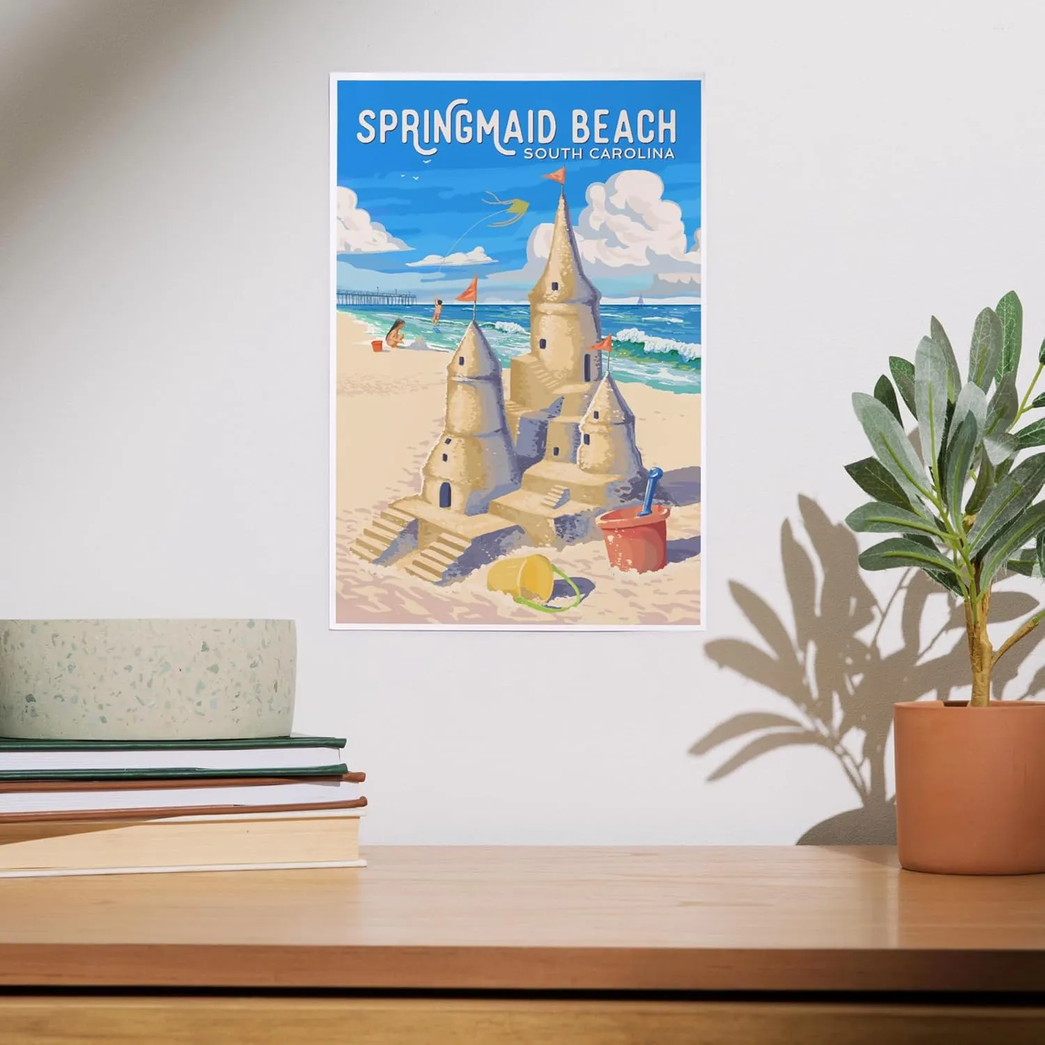 Lantern Press 8x12 Inch Art Print Wall Decor, Springmaid Beach, South Carolina, Painterly, Soak Up Summer, Sandcastle