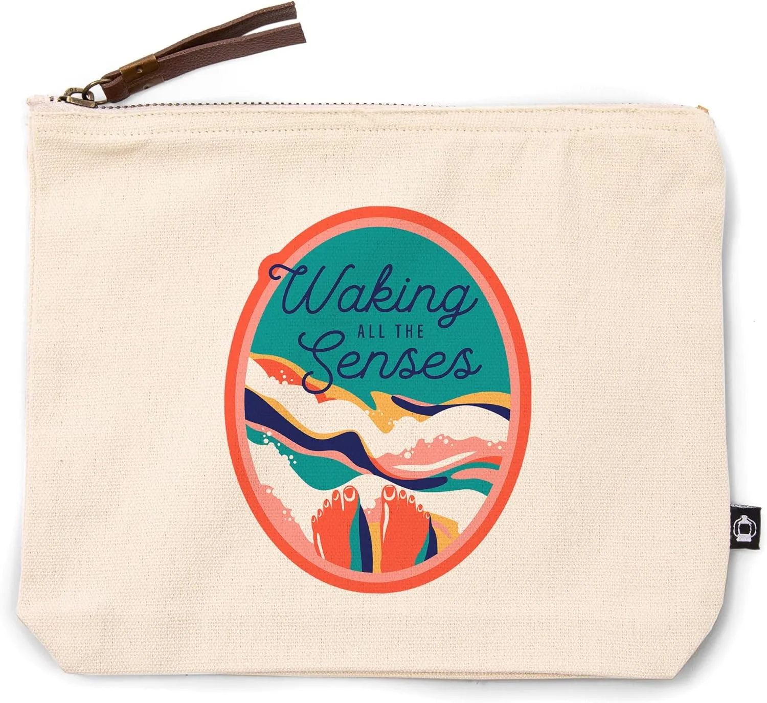 Lantern Press Beach Bliss Collection, Feet in Water, Waking All The Senses, 100% Cotton Zipper Pouch, Travel Accessory, Go Bag