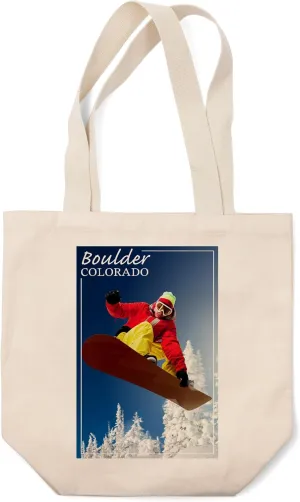 Lantern Press Boulder, Colorado, Snowboarder (100% Cotton Canvas Reusable Tote Bag)